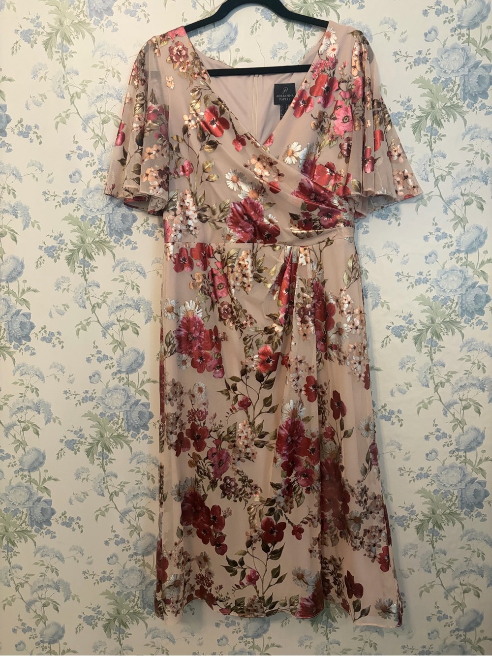 Adrianna Papell Blush Floral Wrap Midi Dress
